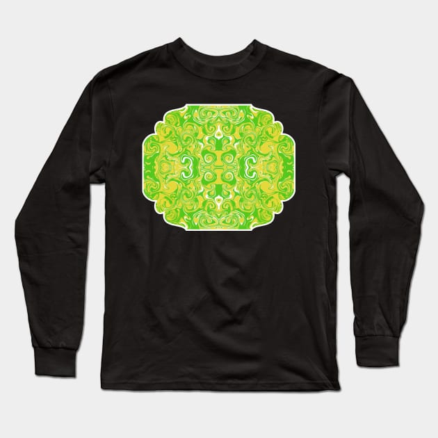 Green and Yellow Marble Swirl Abstract Art Design Long Sleeve T-Shirt by AussieMumaArt